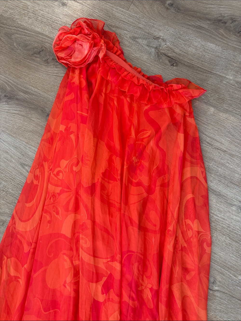 One Shoulder Rose Ruffle Maxi Dress - Picture 14 of 17